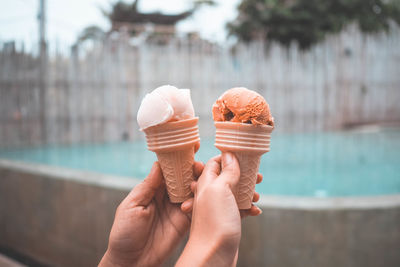 Hand holding ice cream cone