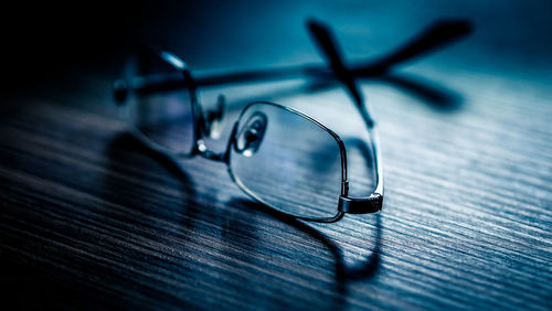 Close-up of eyeglasses on table