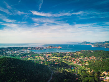 Aerial view of townscape against sky