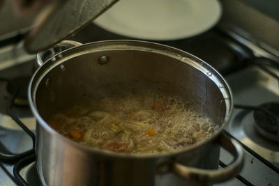Close-up of cooking pan in kitchen