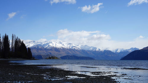 Scenic view of snowcapped mountains against sky