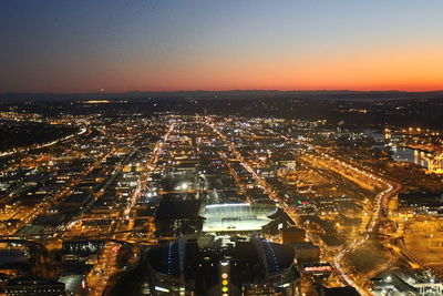 Aerial view of city at night