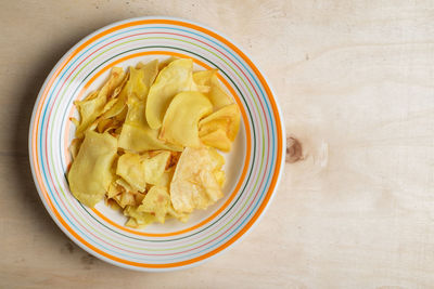 High angle view of food in bowl on table