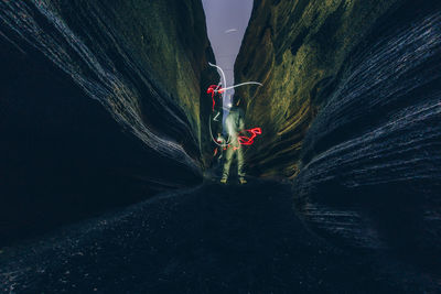 High angle view of people walking on mountain