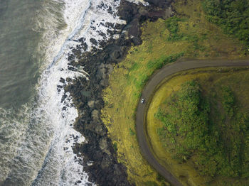 High angle view of road amidst land