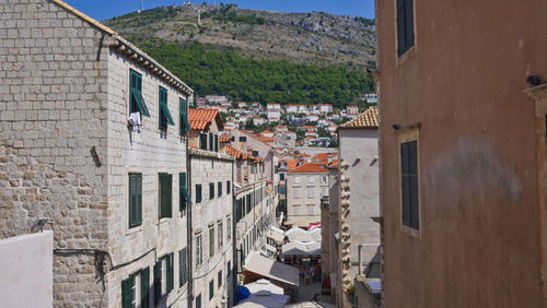 High angle view of buildings in city