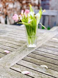 Close-up of flower vase on table