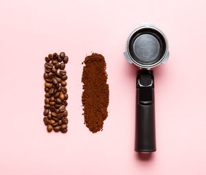 High angle view of coffee on table against white background