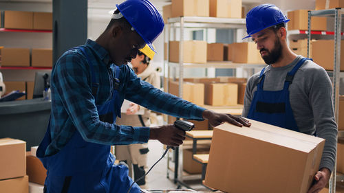 Side view of man working at home