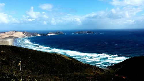 Scenic view of sea against cloudy sky