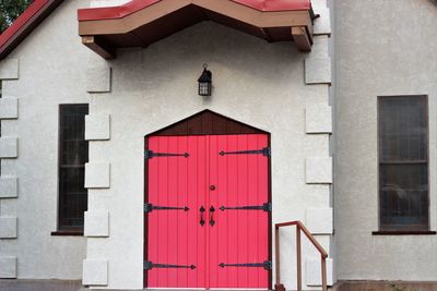 Red door of building