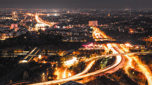 Light trails on road at night