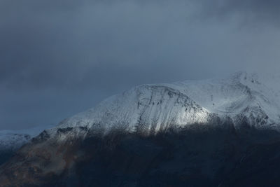 Scenic view of snowcapped mountains against sky during winter