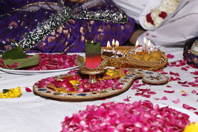 High angle view of candle on table