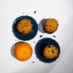 High angle view of dessert on white background