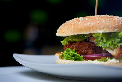 Close-up of burger in plate