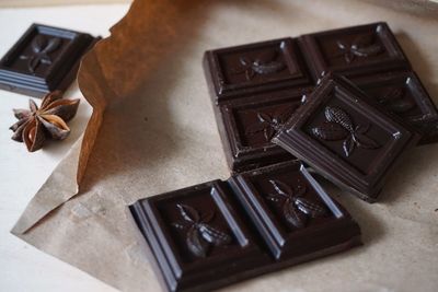 Close-up of chocolate bars on table