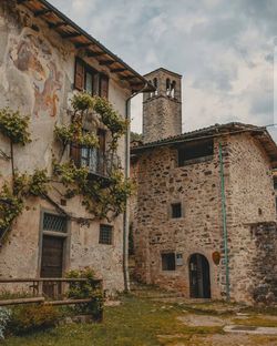 Low angle view of old building against sky