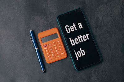 High angle view of text on table