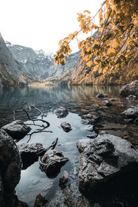 Scenic view of lake against sky during winter