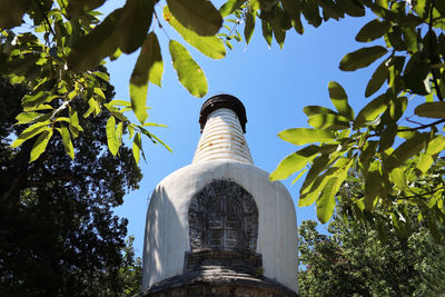 Low angle view of statue against sky