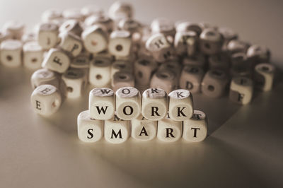 Close-up of alphabets on table