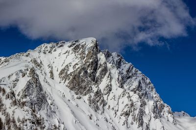 Low angle view of snowcapped mountain against sky