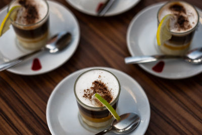 High angle view of coffee on table