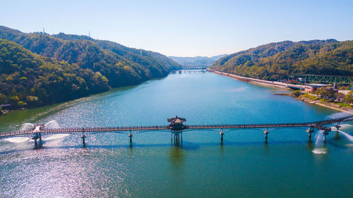 Bridge over river against clear sky