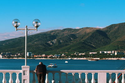 Scenic view of sea against clear blue sky