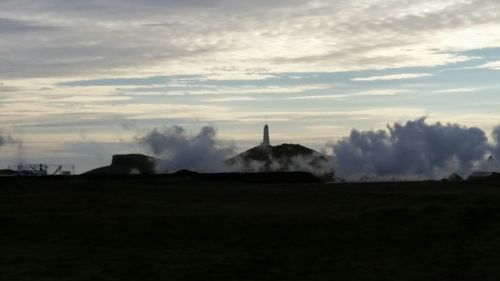 Scenic view of landscape against cloudy sky