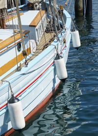 High angle view of sailboats moored in sea