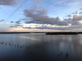 Scenic view of lake against sky during sunset