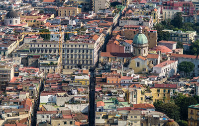 High angle view of buildings in city