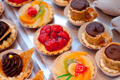 High angle view of cupcakes on table