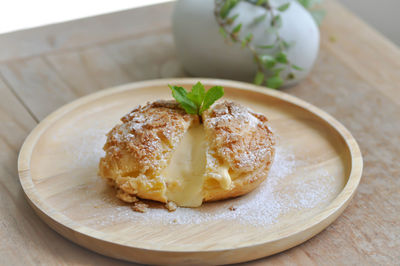 High angle view of dessert in plate on table