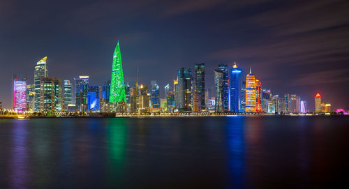 The skyline of doha city after sunset, qatar
