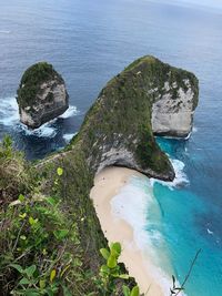 High angle view of rocks on beach