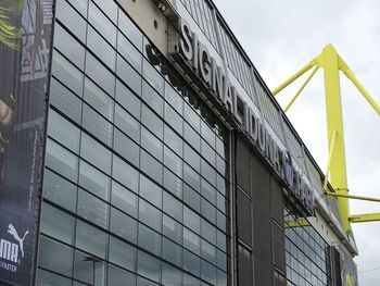 Low angle view of modern building against sky