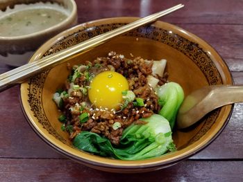 Close-up of meal served on table