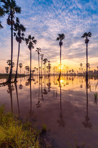 Scenic view of lake against sky at sunset