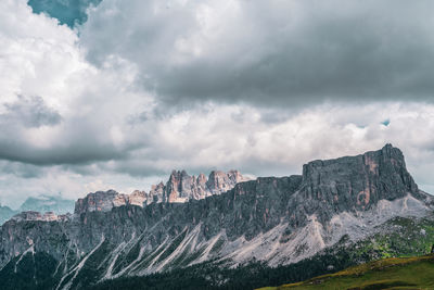 View of mountain range against cloudy sky