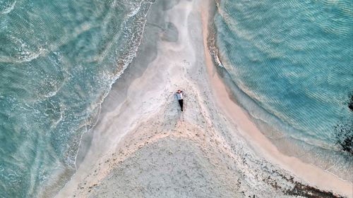 High angle view of man on beach