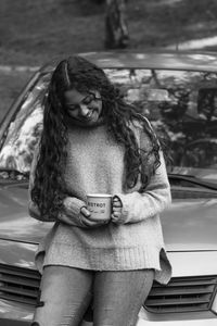 Young woman in car