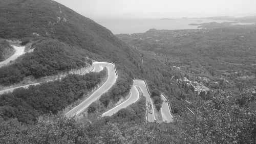 High angle view of winding road on mountain