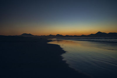 Scenic view of sea against clear sky during sunset