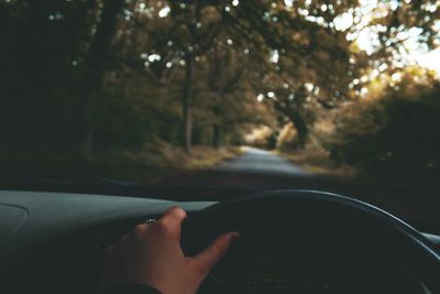 Close-up of human hand in car