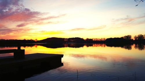 Scenic view of lake against sky during sunset