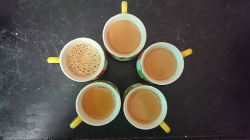 High angle view of breakfast on table