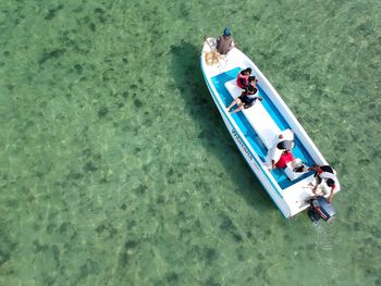 High angle view of people in boat